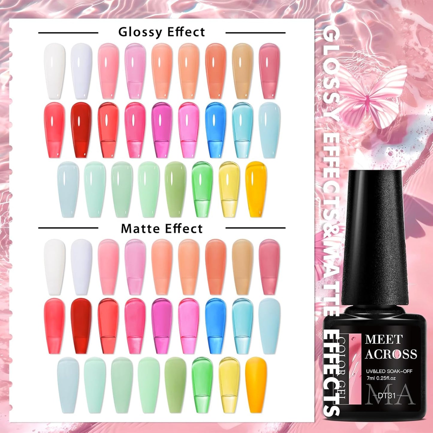 Jelly Gel Nail Polish Set - 30 Pastel Colors for French Nail Art | Semi-Transparent Sheer Effect