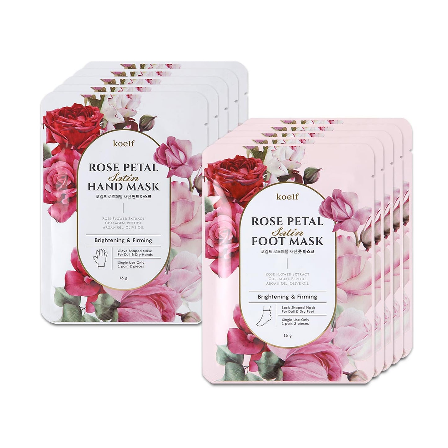koelf PETITFEE Rose Petal Satin Foot & Hand Mask10pairs (5ea/5ea) - Intensive Nourishing Socks & Gloves Mask, Skily, Smooth Hand, Foot, Repairing Masks