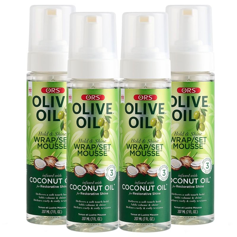 ORS Olive Oil Mousse | Hold & Shine Wrap Set with Coconut Oil - 7 Ounce (Pack of 4)