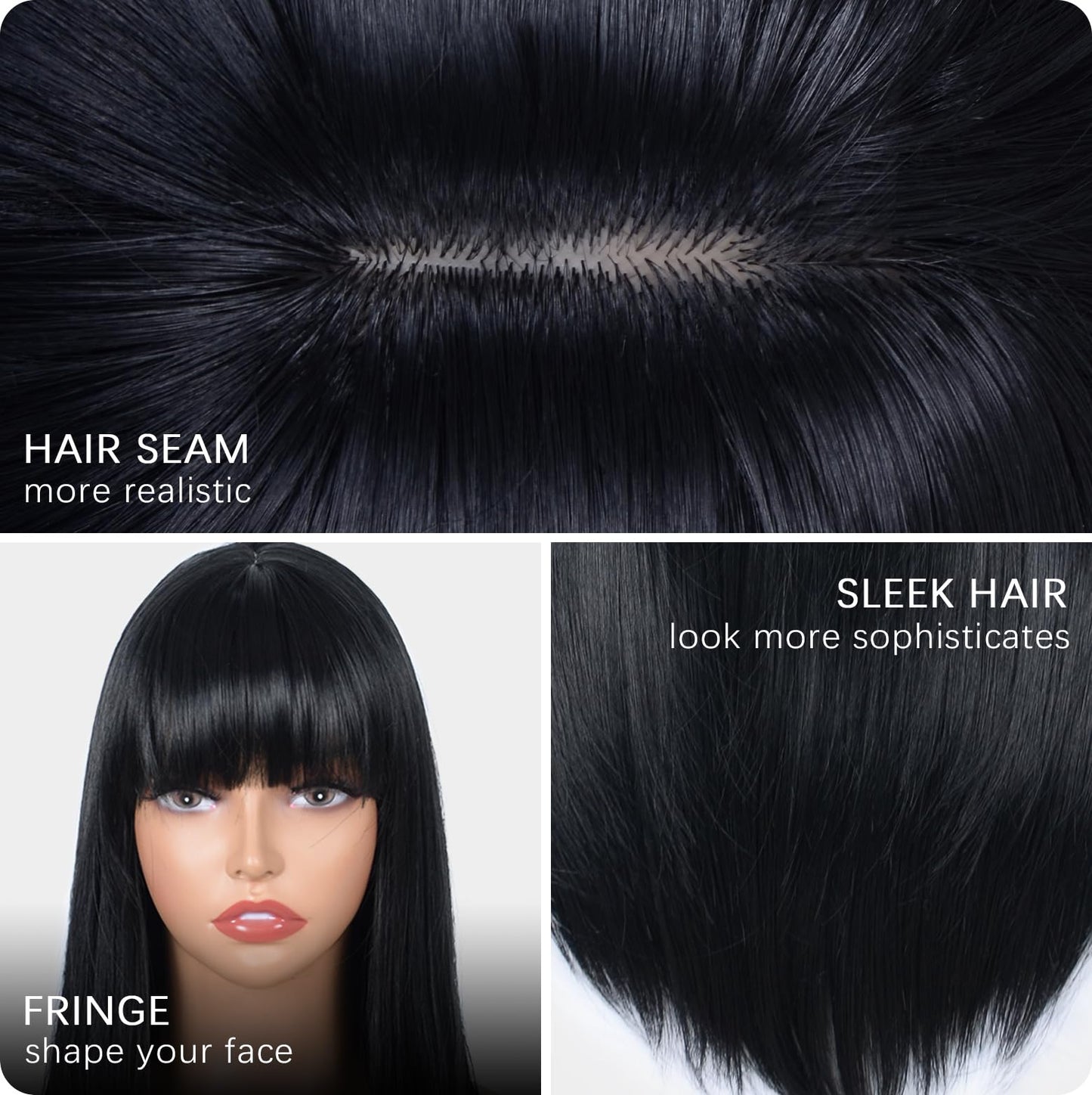 Aida ble Black Wig with Bangs Long Straight Black Wigs for Women Heat Resistant Synthetic Wig for Girls Daily Use Party Halloween Cosplay Wig 24inch
