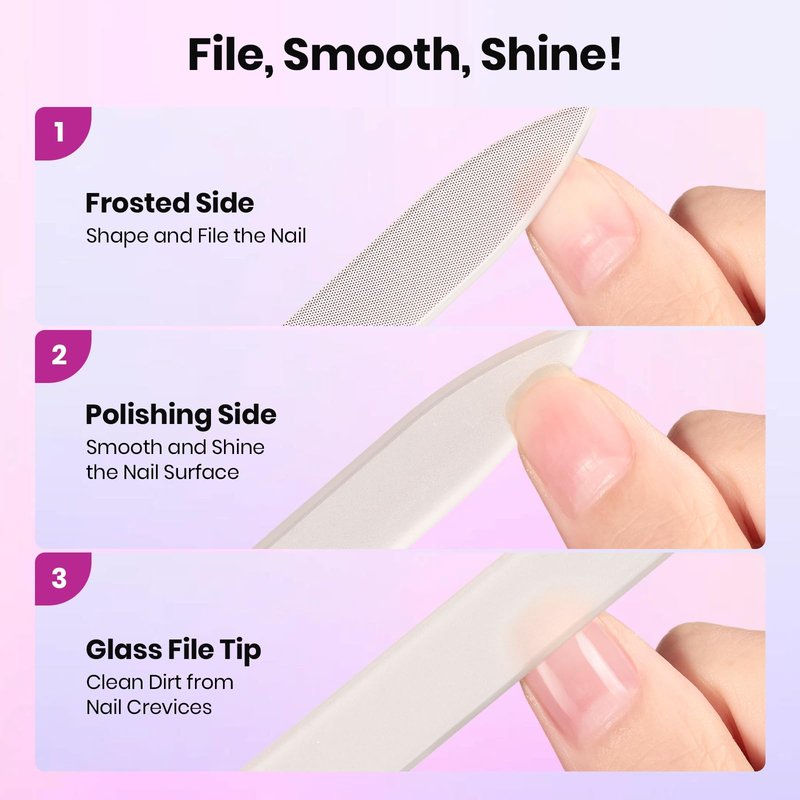 Beetles Glass Nail File for Natural Nails 3 Pack – Double-Sided Crystal Nail Files with Case Etched Gentle Nails Care for Shaping & Polishing Manicure, Washable Reusable Glass Fingernail Files