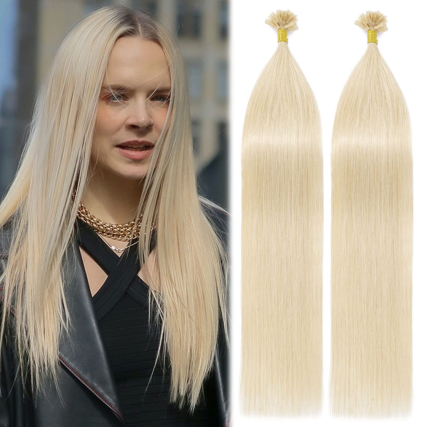 MY-LADY K Tip Hair Extensions Real Human Hair Platinum Blonde 16 Inch 50G 50Strands KTip U Tip Utip Keratin Bond Fusion Pre Bonded Straight Real Remy Hairpieces