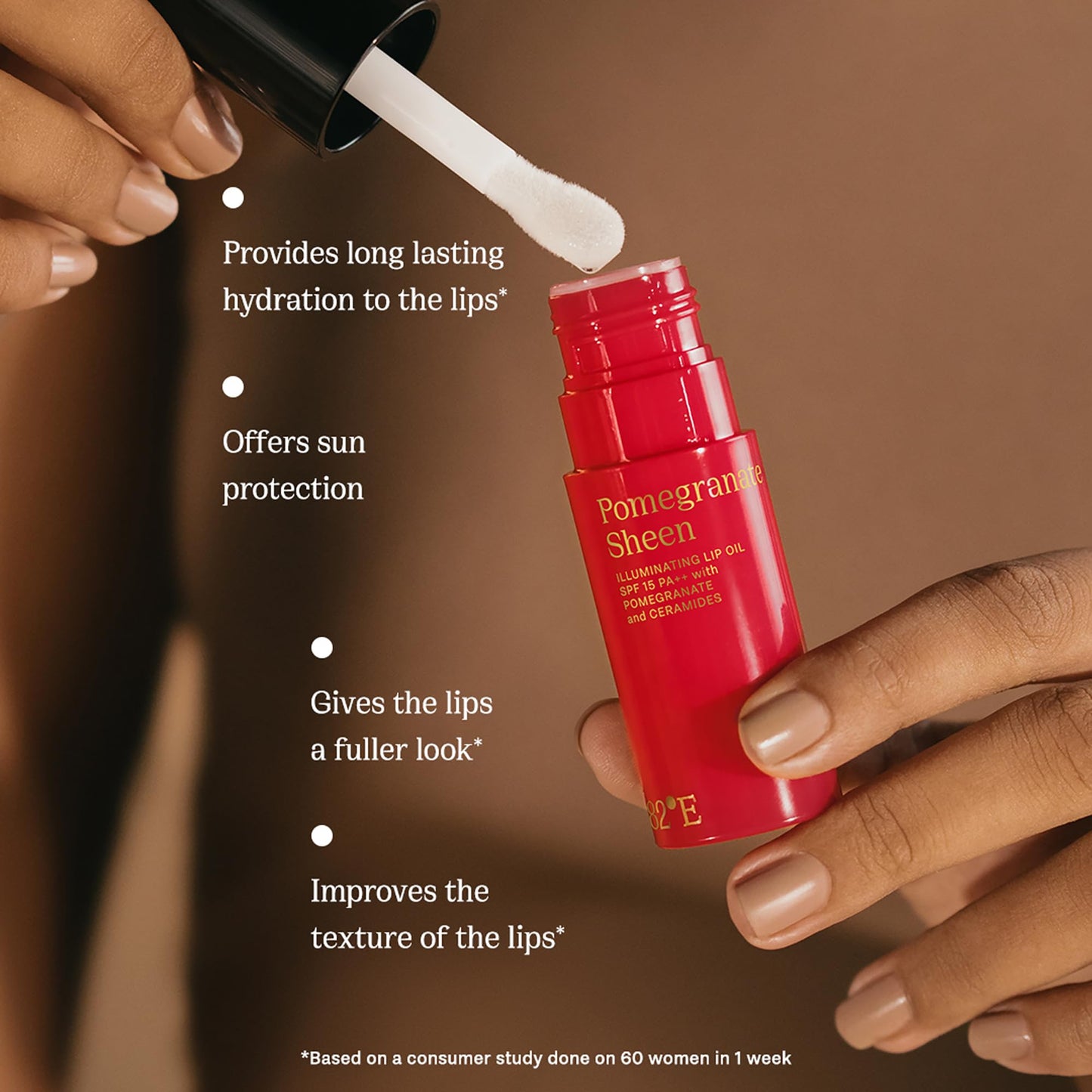 82E Pomegranate Sheen Illuminating Lip Oil SPF 15 PA Plus for Women - 0.2 oz Lip Oil