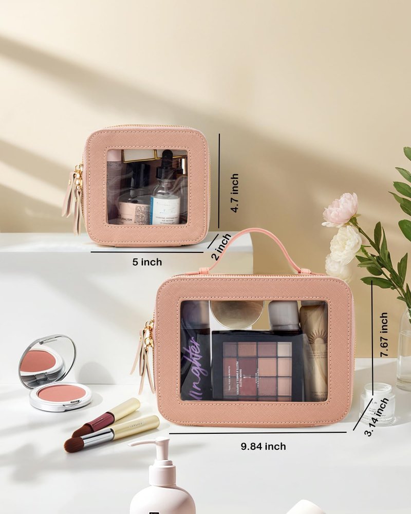 2 Pieces Travel Clear Makeup Bag, Large Clear Cosmetic Bag with Zipper Small Makeup Pouch for Purse Waterproof TSA Approved Toiletry Bag Case for Women Car Organizer Travel Essentials