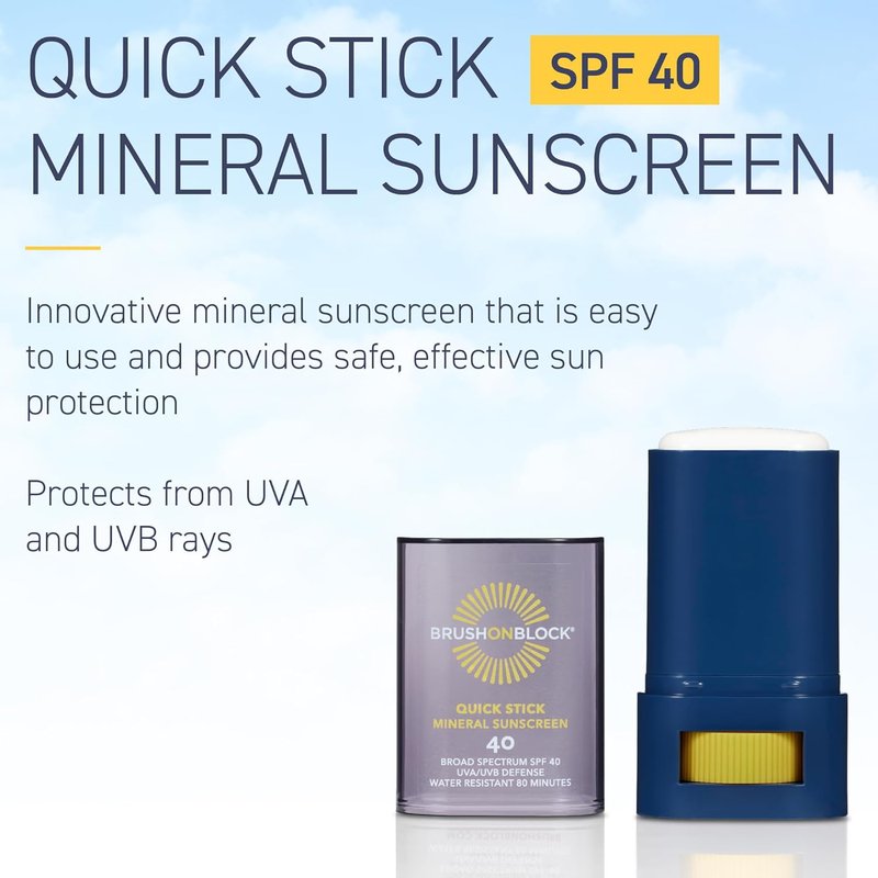 Brush On Block SPF 40 Mineral Sunscreen Stick - Water Resistant UVA/UVB Protection | Reef Friendly, 0.63 oz