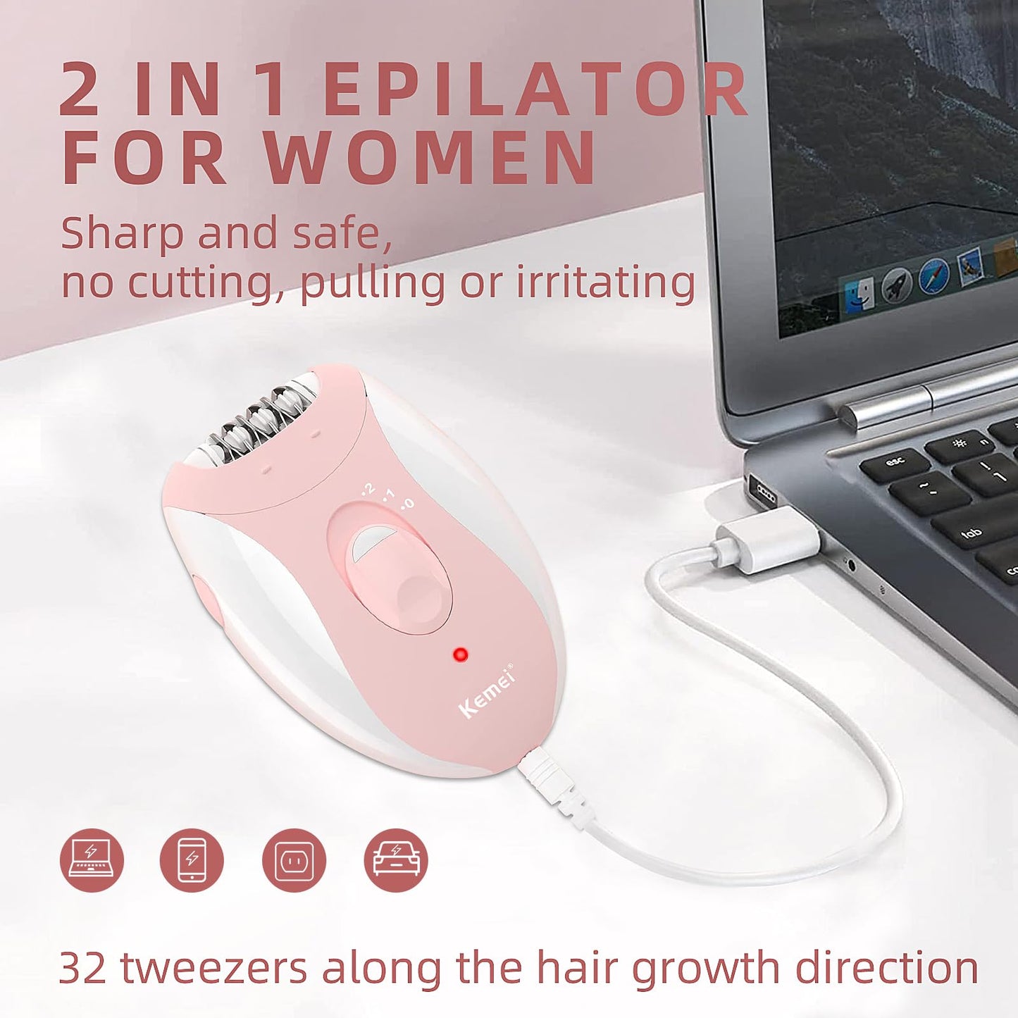 Epilator for Women, Epilators Hair Removal for Women Face with 2 Speeds, Glabrouse Skin Epilator Face Trimmer Device, Facial Hair Removal for Face Legs Arms Armpit Bikini