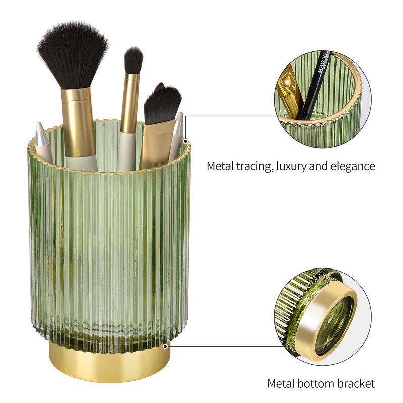 CANITORON Makeup Brush Holder,2 Pack Glass Makeup Brush Holder Organizer Store Cosmetic Tools,Eyeliner,Storage Organizer for Vanity,Bathroom and Bedroom Countertop Storage.(Amber S+L)