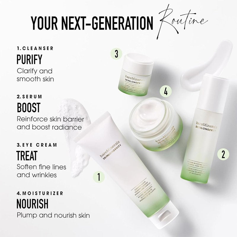 bareMinerals Skinlongevity Face Cleanser - Cream-to-Foam Makeup Remover | Gentle for All Skin Types, Strengthens Skin Barrier