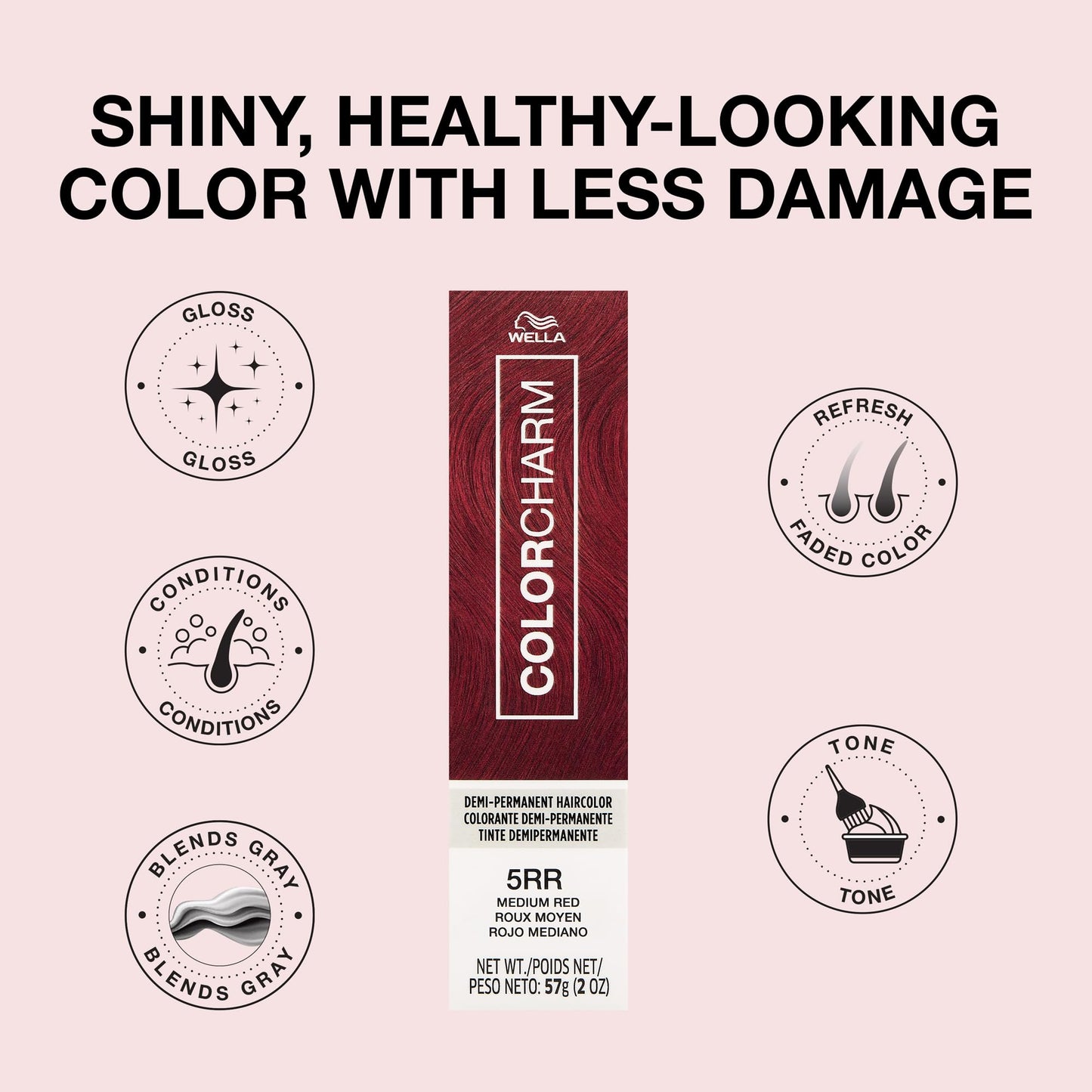 COLORCHARM Demi Permanent Hair Color, 5RR Medium Red, Gloss, Refresh & Tone, 2 Fl Oz