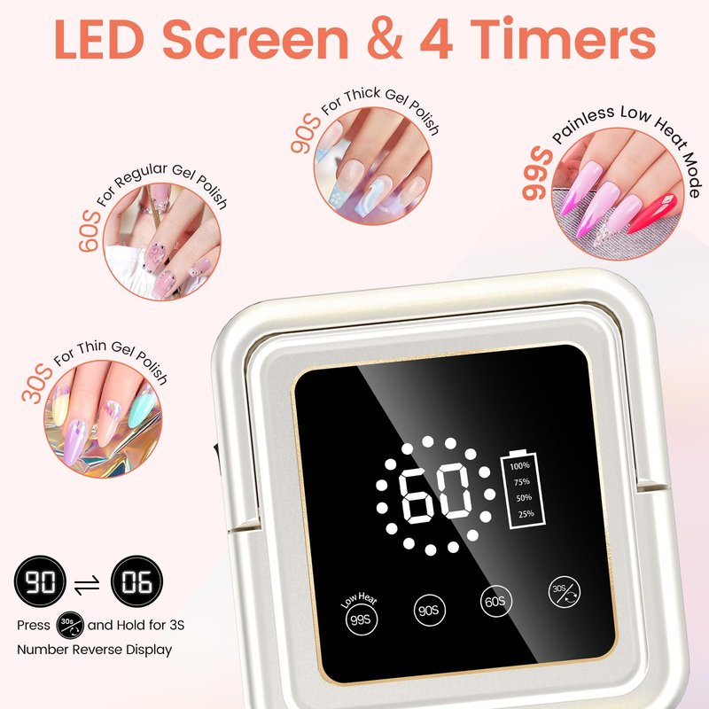 Subay UV Nail Lamp 108W, UV Light for Gel Nail Polish, Cordless LED Nail Lamp with 36 Beads & Touch Display, Nail Light with 4 Timer Mode & Auto Sensor, Fast Curing Nail Dryer for Salon & Home, Purple