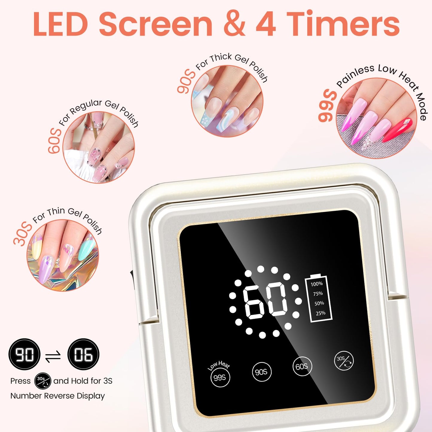 Subay UV Nail Lamp 108W, UV Light for Gel Nail Polish, Cordless LED Nail Lamp with 36 Beads & Touch Display, Nail Light with 4 Timer Mode & Auto Sensor, Fast Curing Nail Dryer for Salon & Home, Purple