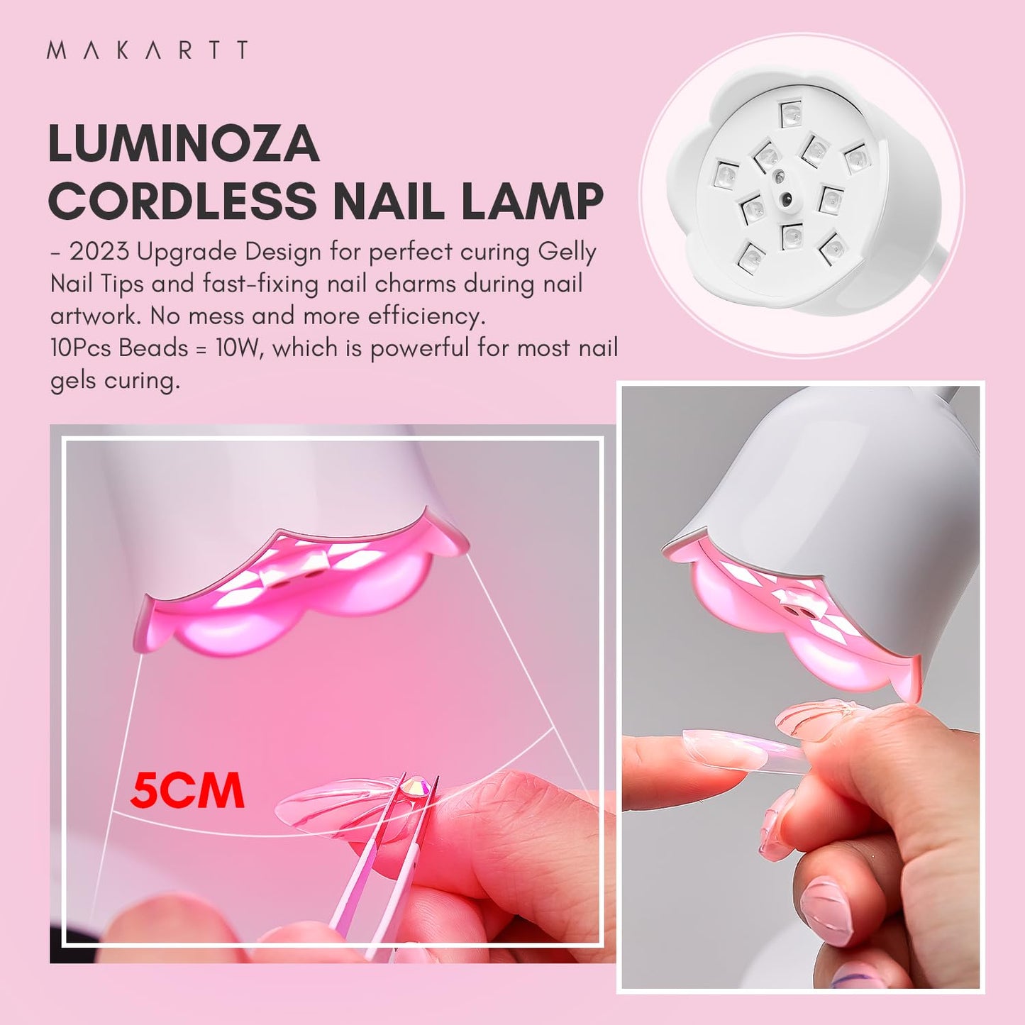 Makartt Gel Top Coat, No Wipe Top Coat Glossy Shine Finish Long Lasting 10ML Soak Off Bundle With UV Nail Lamp Luminoza 10W Rechargeable LED Light with Sensor for Acrylic Nail Extension Flash Cure