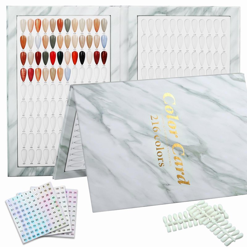 C12rtive 216 Nail Swatch Book,Professional Nail Polish Chart Book with 240 Practice Tips & 1-300 Number Labels, Pre-Numbered Slots,Perfect for Salons and Home Use(Marble)