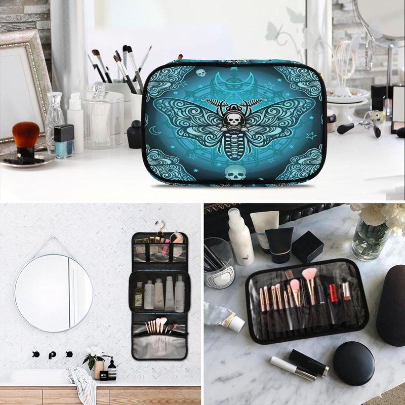 Goth Toiletry Bag Set - Butterfly Skull Makeup Organizer | 3-Piece Travel Cosmetic Bags