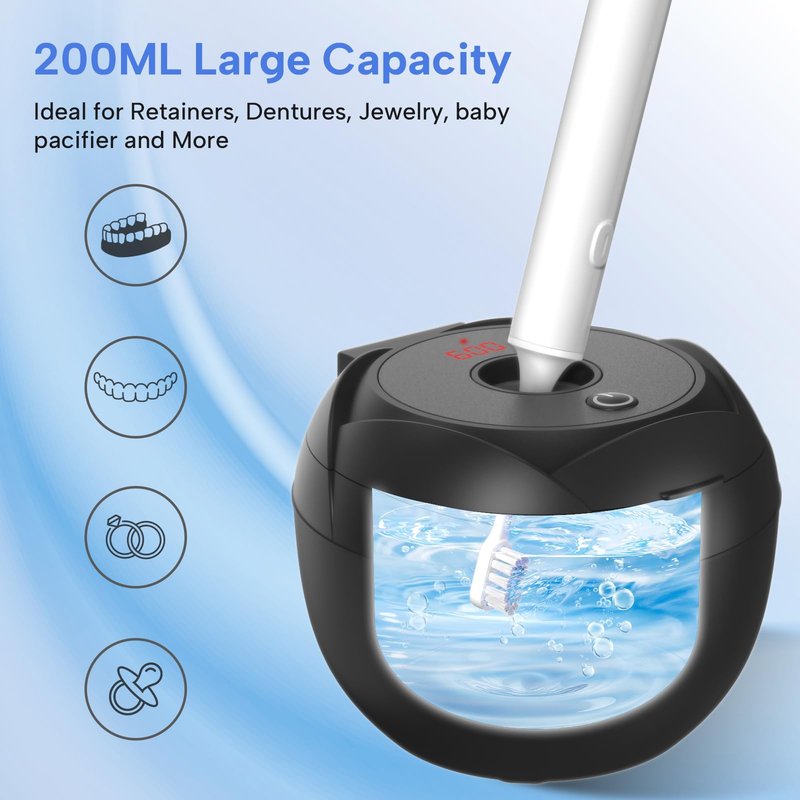 Lumiflexa Ultrasonic Retainer Cleaner-45kHz Retainer Cleaner Machine,4 Modes Ultrasonic Cleaner for Dentures, Aligners,Mouth Guards, Braces,Toothbrush,Jewelry-200ML Dental Pod(Black)