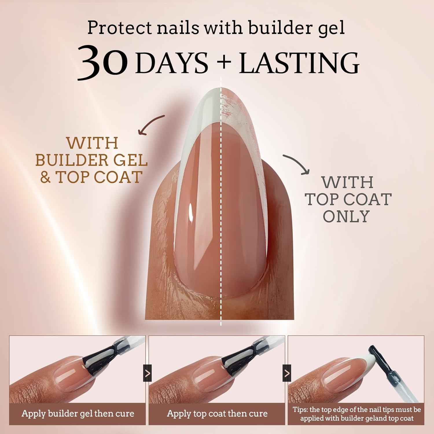 Builder Gel Top Coat Set - XS Short Square French Tip Press-On Nails by btartboxnails