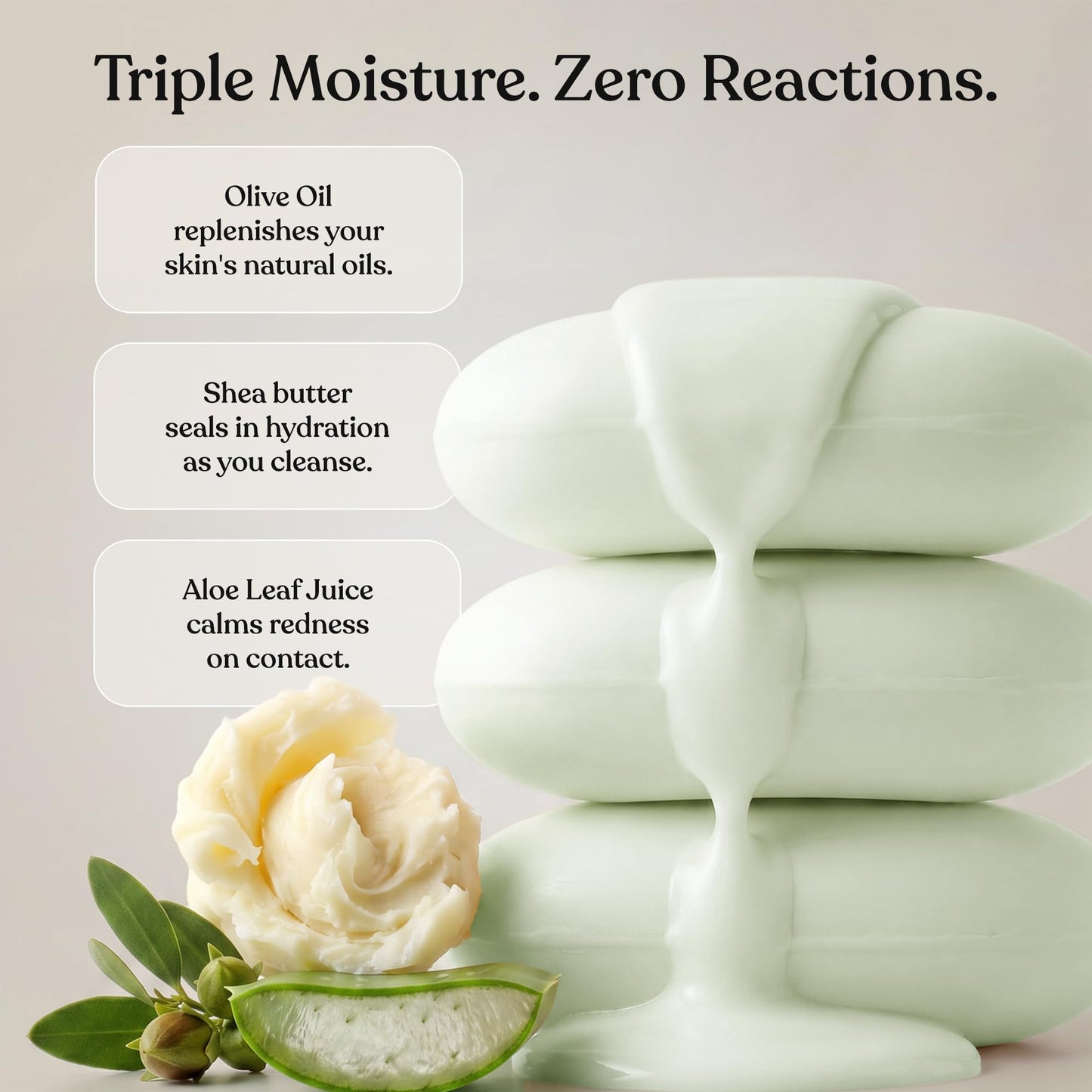 Elliqua No.3 Aloe Vera & Kaolin Clay Soothing Body Skincare Bar - Sulfate Free Cucumber Mint Scented Sensitive Skin Bar Soap - Non Toxic Purifying Triple Milled Plastic Free Body Wash Bar - 3.5 oz