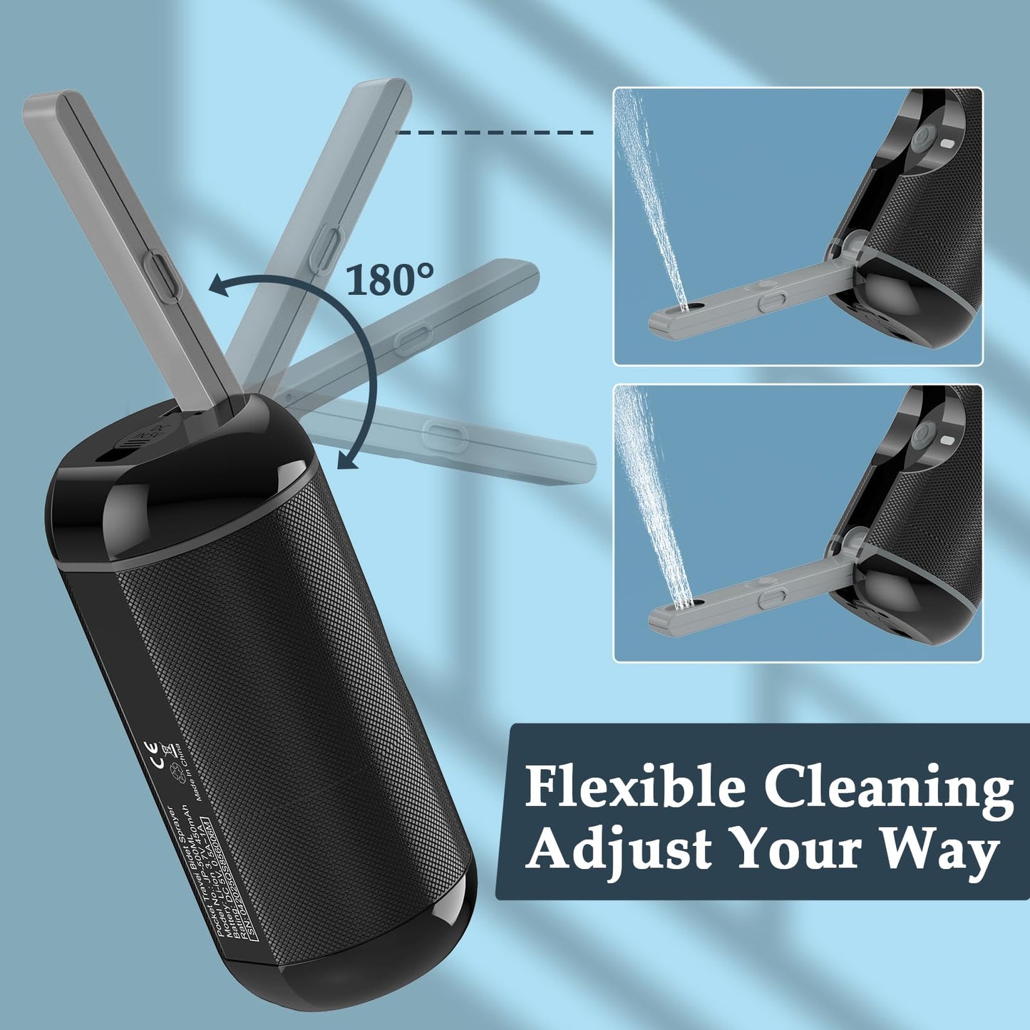 Portable Bidet for Travel, Rechargeable Travel Bidet Sprayer Fits Various Sizes of Water Bottles, Waterproof High Pressure Handheld Bidet for Women Men Personal Hygiene, Black