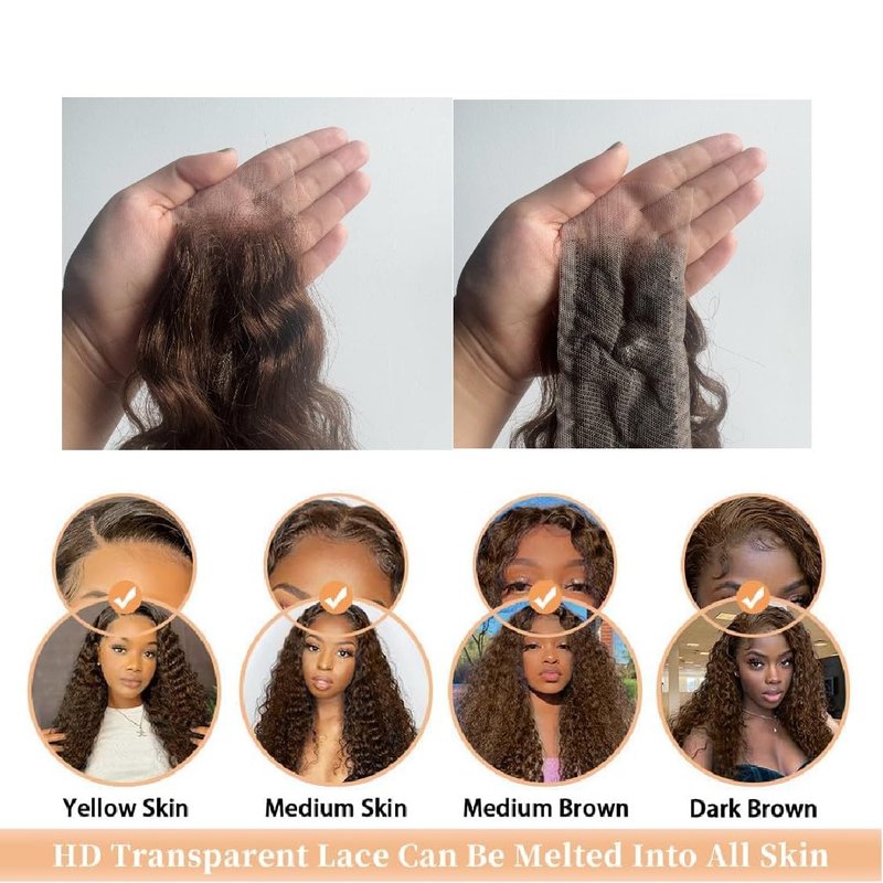 Brown Water Wave 2x6 Lace Closure Top Swiss Lace Water Wave 100% Unprocessed Remy Human Hair Deep Middle Part Curly Closure With Baby Hair Color 4 Chestnut Brown 14 Inch