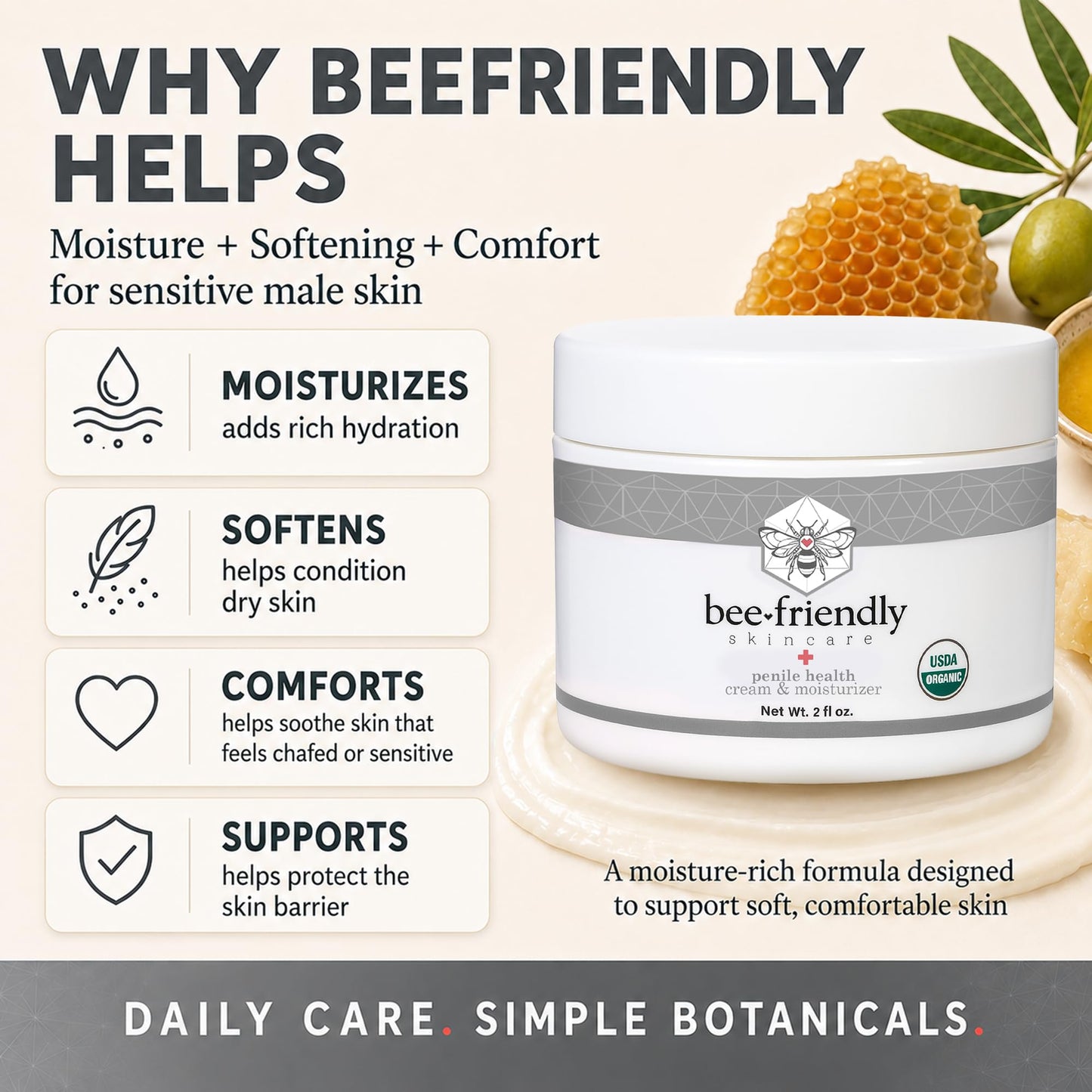 BeeFriendly® Organic Penile Health Creme, USDA Certified, 2 oz
