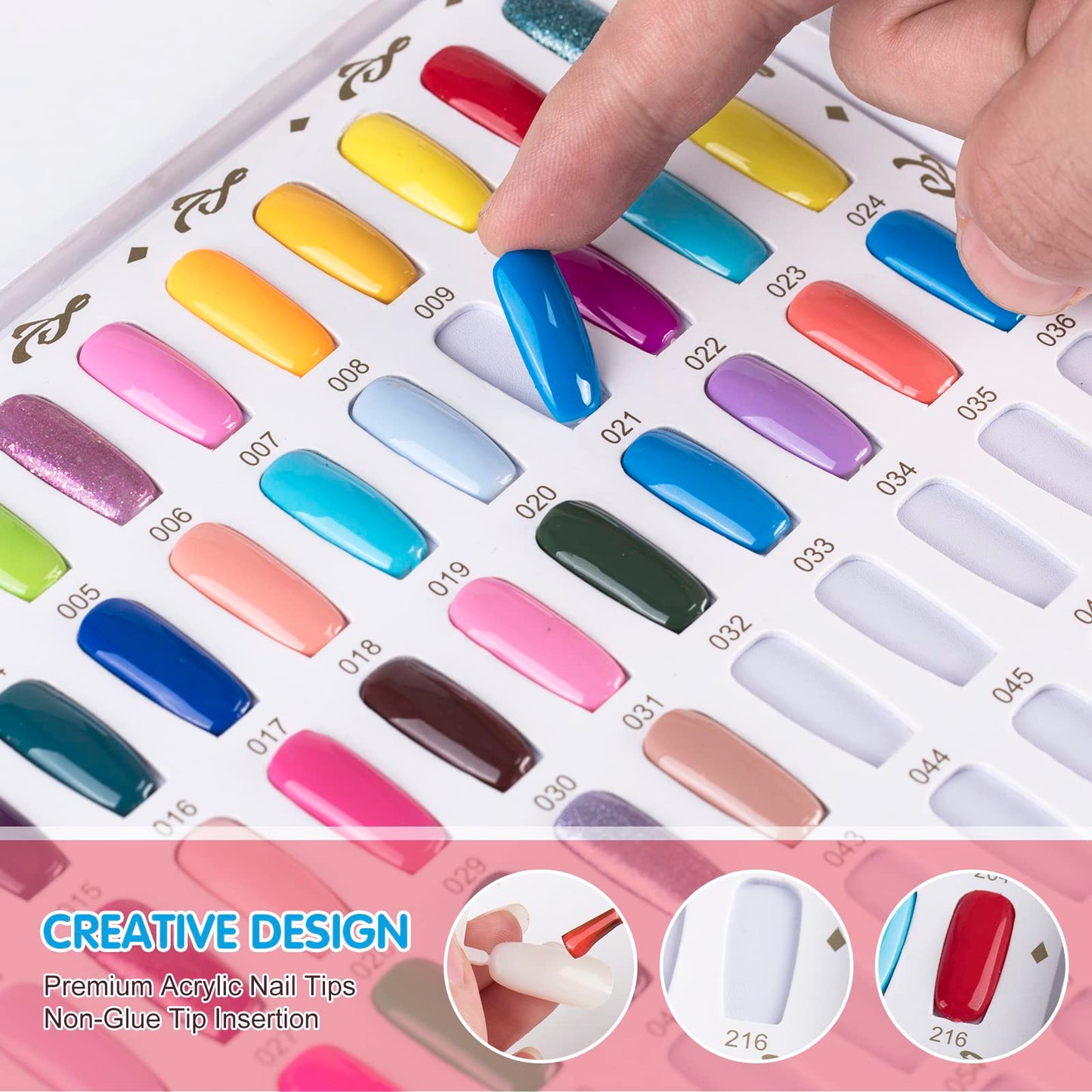NMKL38 216 Nail Color Chart Display Gel Polish Color Book with False Nail Tips (Gold)