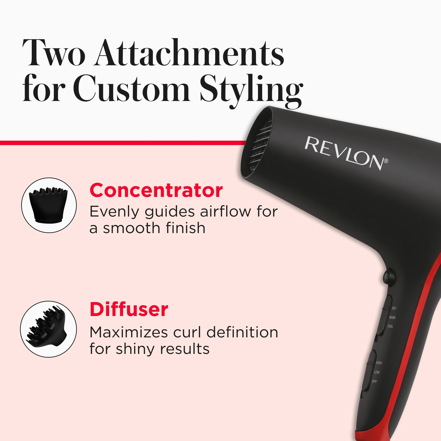 REVLON SmoothStay Hair Dryer with Diffuser, Ionic Ceramic Blow Dryer, Coconut Oil Infused for Frizz Control, Shine and Volume, 1875W Lightweight Dryer with Concentrator for Smooth or Curly Styles