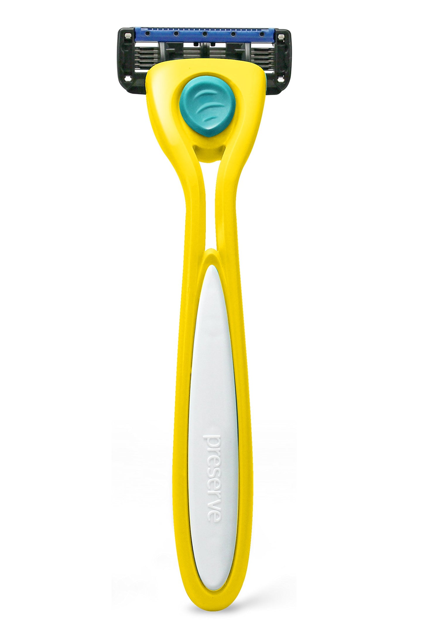 Preserve Shave 5 Five Blade Refillable Razor, Made from Recycled Materials, Sunshine Yellow and Preserve Five Blade Replacement Cartridges for Preserve Shave Five Recycled Razor (4 Count) Bundle