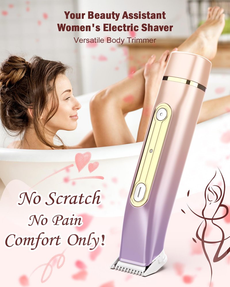 HUIJUTCHEN Bikini Trimmer for Women - 2 in 1 Dual Head Bikini Shaver, Painless Electric Razors for Silk Skin, Ceramic Blade, Waterproof Wet & Dry Use Body Hair Removal for Trip（Purple）