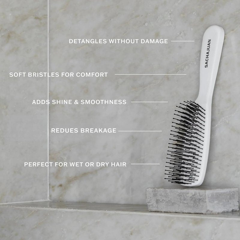 SACHAJUAN Detangling Hairbrush - Gentle Knot Removal for Wet & Dry Hair | Soft Nylon Bristles & Flexible Pins
