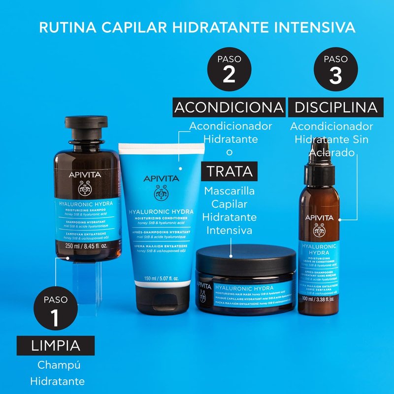 Apivita HYALURONIC HYDRA Hair Conditioner, Natural Deep Conditioning Treatment With Hyaluronic Acid, and Honey StB, Offers Deep Hair Moisturization, Frizz Control & Split Ends Prevention