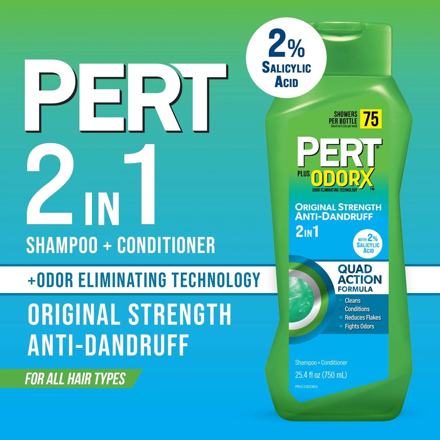 Pert Plus 2 in 1 Shampoo + Conditioner Dandruff Control 25.40 oz (Pack of 5)