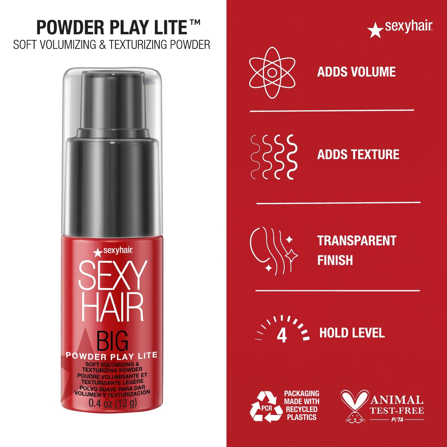 SexyHair Big Powder Play Lite Soft Volumizing & Texturizing,0.4 Oz | Up to 50% More Volume | Lightweight-| Invisible,(Pack of 2)
