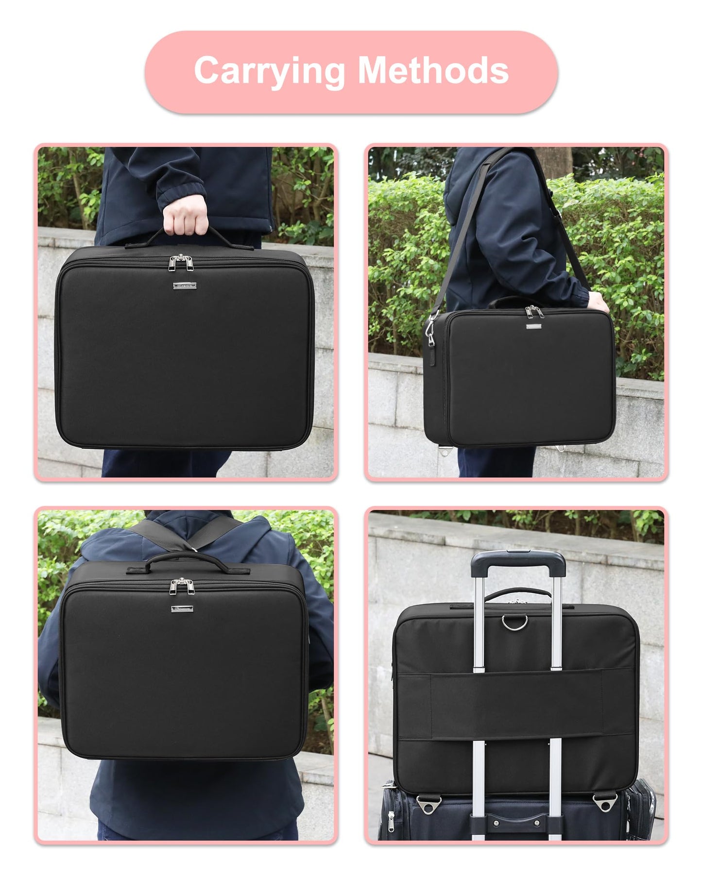 Relavel Extra Large Makeup Case Professional Cosmetic Storage Organizer Box Brush Holder with 4 Clear Set Bags & Lipstick Plate for Makeup Artists with Shoulder Strap & Adjustable Dividers