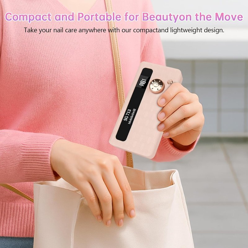 Electric Nail Drill - 45000RPM Portable Rechargeable E-File Kit | Ultra-Silent with 11 Bits & LED Screen (Pink)