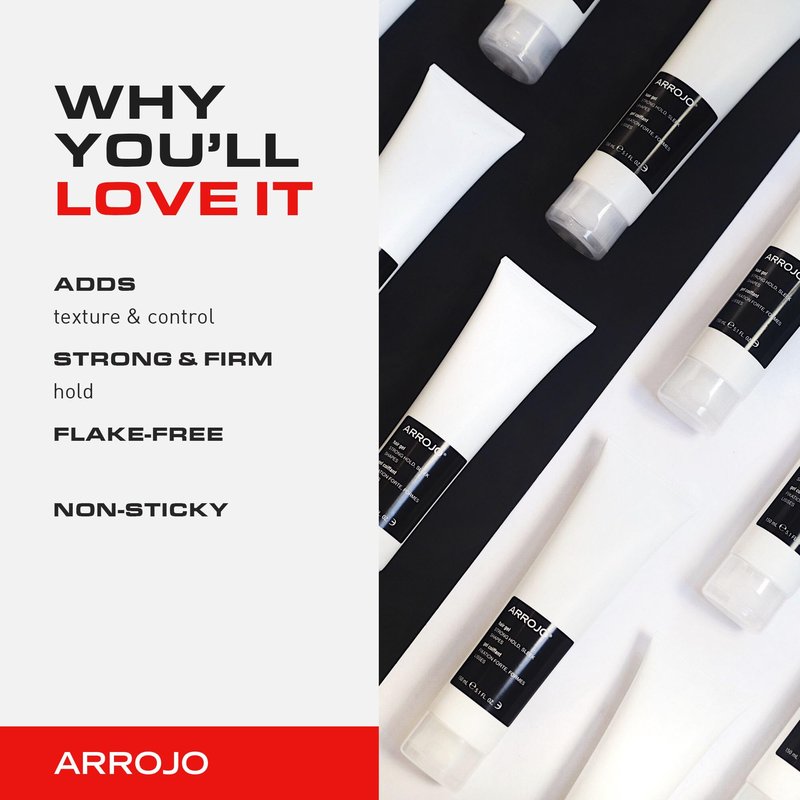 Arrojo Hair Gel for Short Hair, 5.1oz – No-Flake Styling Gel with Vitamin B5 – Strong Hold, Pliable Finish, Non-Sticky for Sleek & Modern Hairstyles