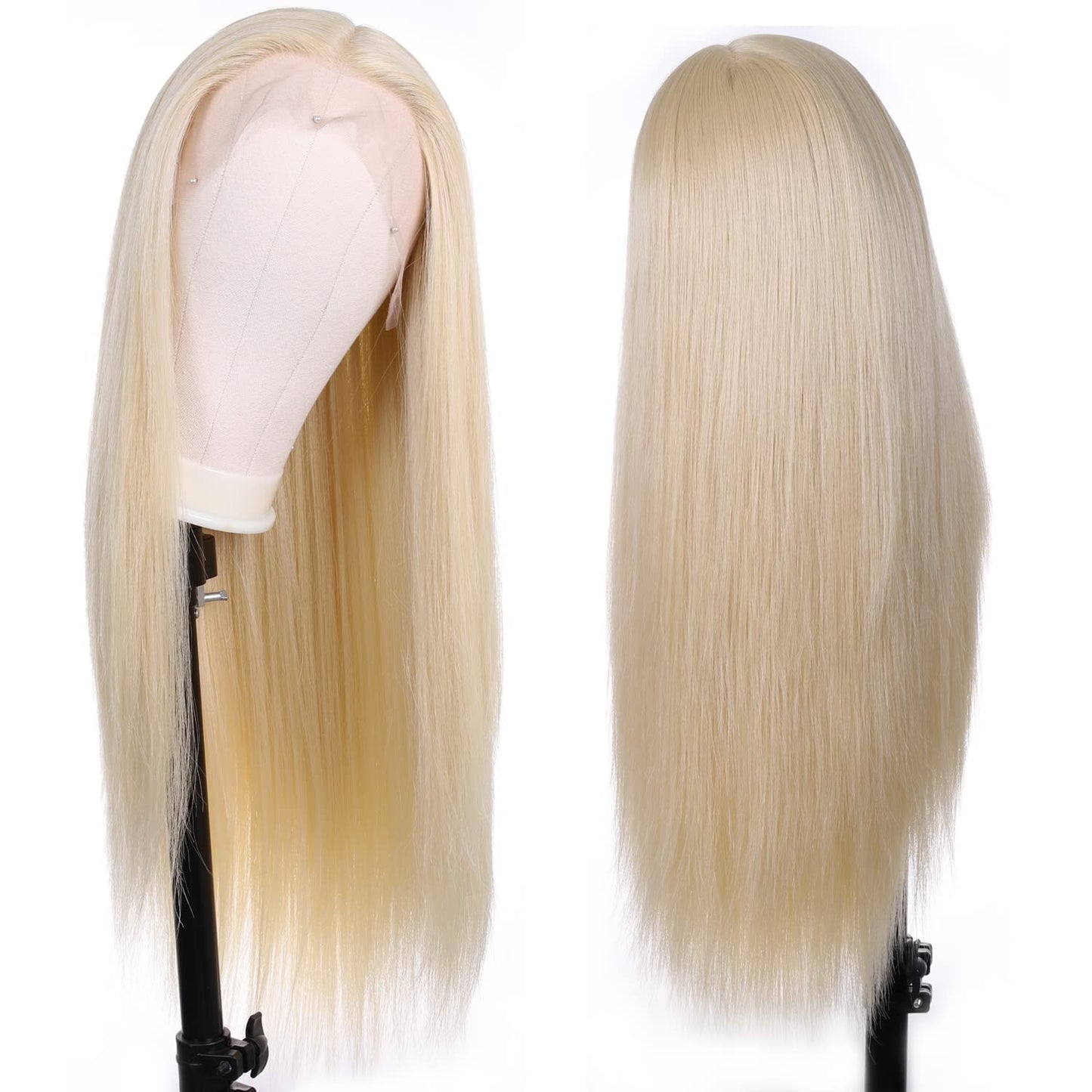 WOCO Women's Lace Front Wig Blonde T Part Long Straight 613 Color Kanekalon Futura Heat-Resistant Fiber Adjustable Synthetic Natural Looking Party Halloween Daily Hair Replacement Wig for Women