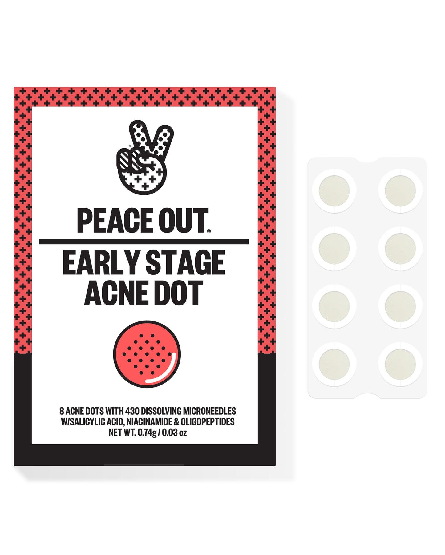 PEACE OUT Early Stage Acne Dots, Microneedling Acne Pimple Patches with 2% Salicylic Acid to Target Blemishes Forming Below the Surface (8 Count)