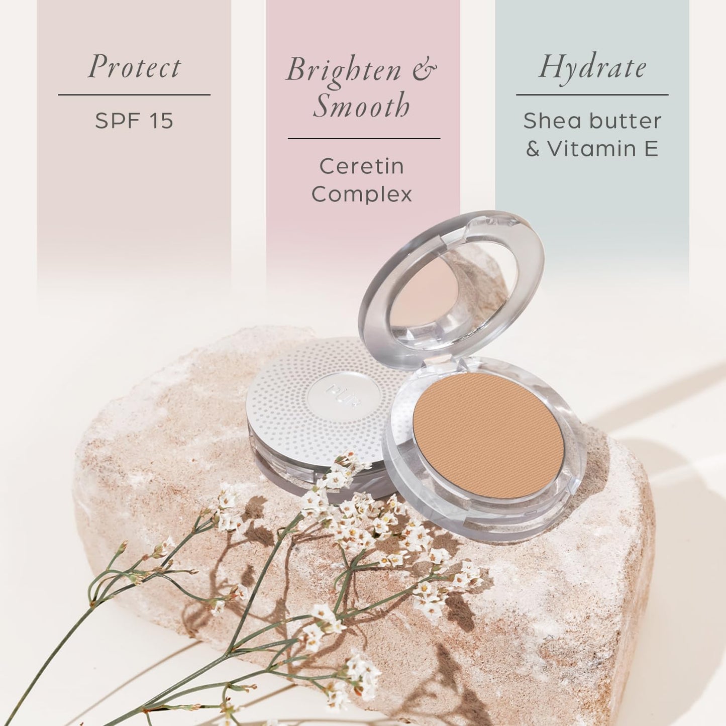 PÜR MINERALS 4-in-1 Pressed Mineral Makeup Powder Foundation with SPF 15 - Concealer & Finishing Compact Pressed Powder for Face - Buildable Medium to Full Coverage Foundation Powder (Golden Medium)
