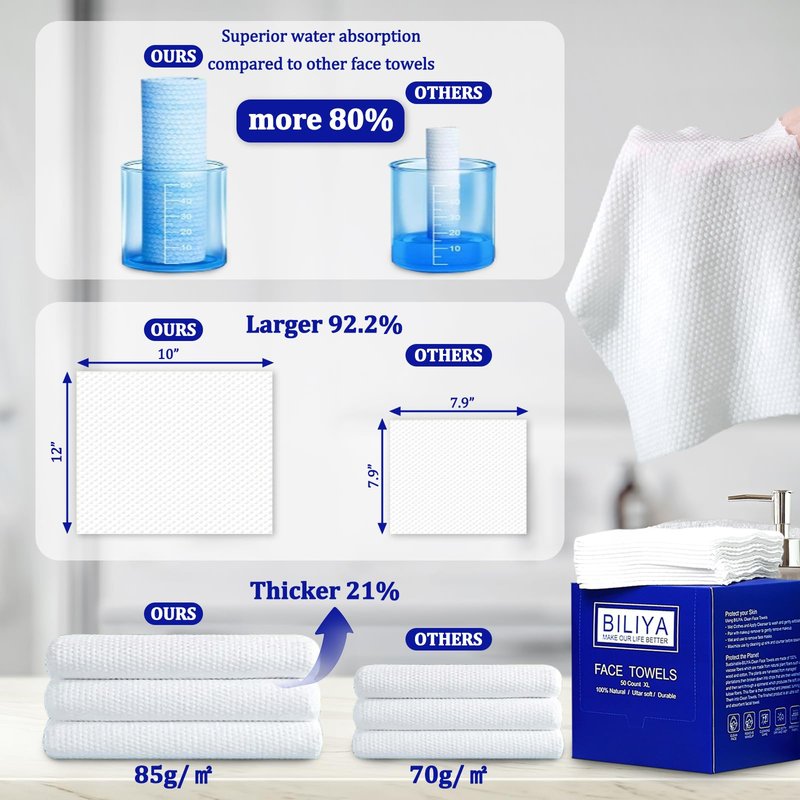 Disposable face towel XL,face cleaning wipes,makeup wipes,towels,Ultra Soft 10 x 12 inches 100 ct, 2 pack