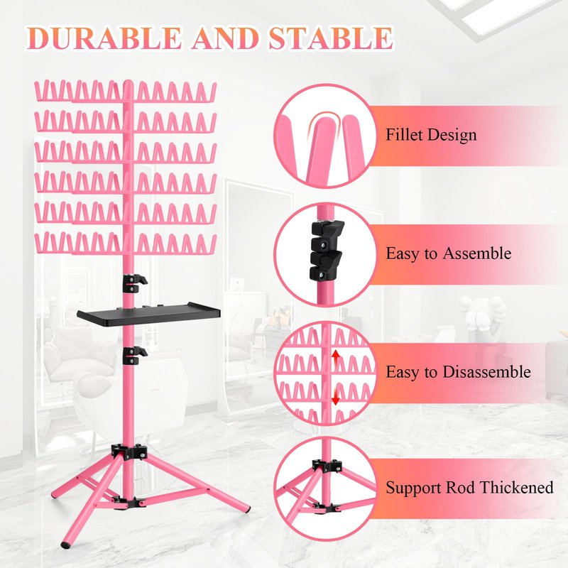 JANMPASK Braiding Hair Rack Height Adjustable 144 Pegs Braiding Rack Hair Extension Holder with Hair Braid Tools, Easy to Assemble (pink)