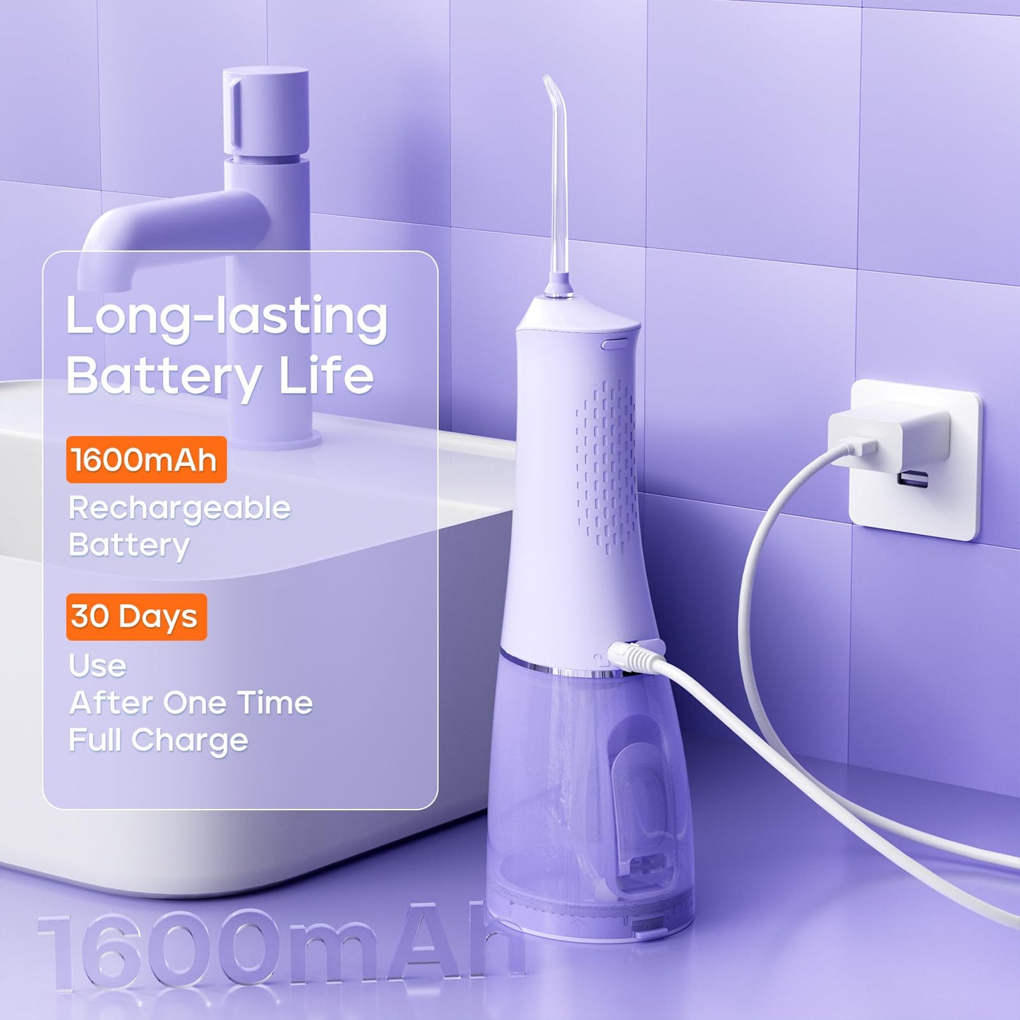 SEAGO Water Dental Flosser Cordless for Teeth, 5 Modes and 7 Nozzles, Dental Water Flosser 300mL, DIY Mode Memory Function, IPX7 Waterproof Dental Flosser, SG8019 Purple