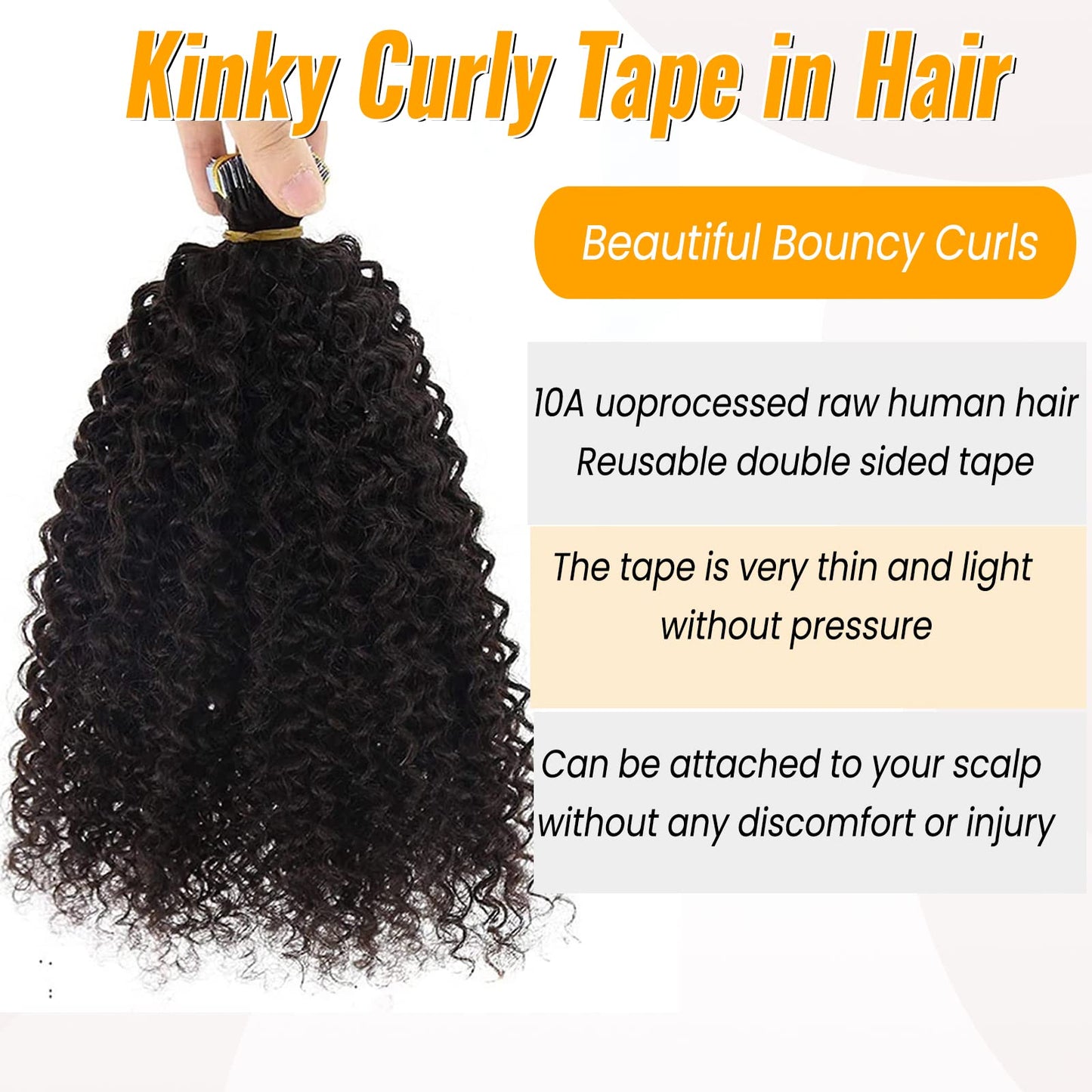 Curly Tape ins 20 pcs Kinky Curly Tape in Hair Extensions Human Hair Natrual Black for Women 18 Inch 50G