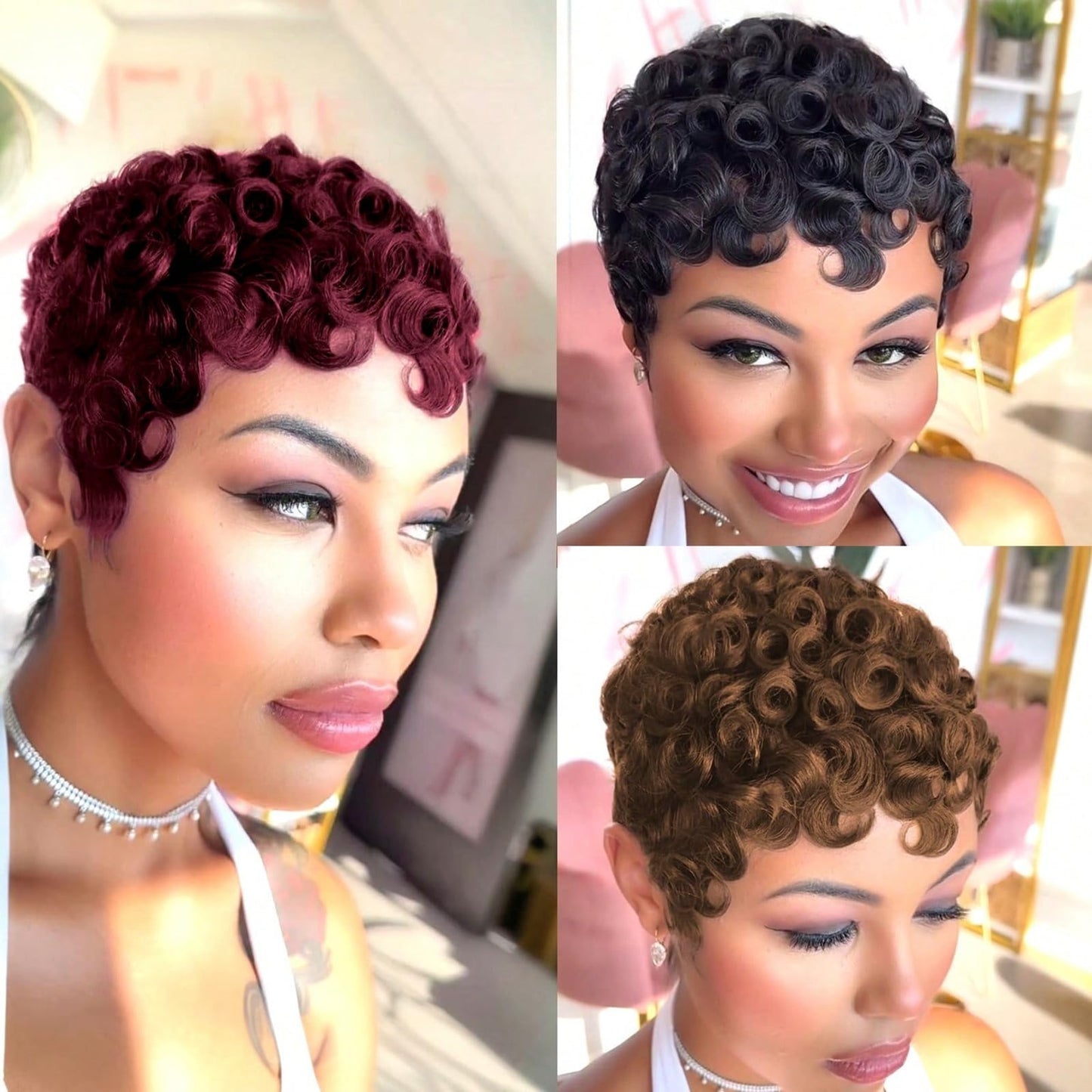 TotoTwinkle 613 Pixie Cut Wig,Short Curly Pixie Wigs Human Hair for Black Women,Full Machine Made,Blonde Glueless Wigs,150% Density For Daily Use Wear and Go Wig (#613, 6 inch)