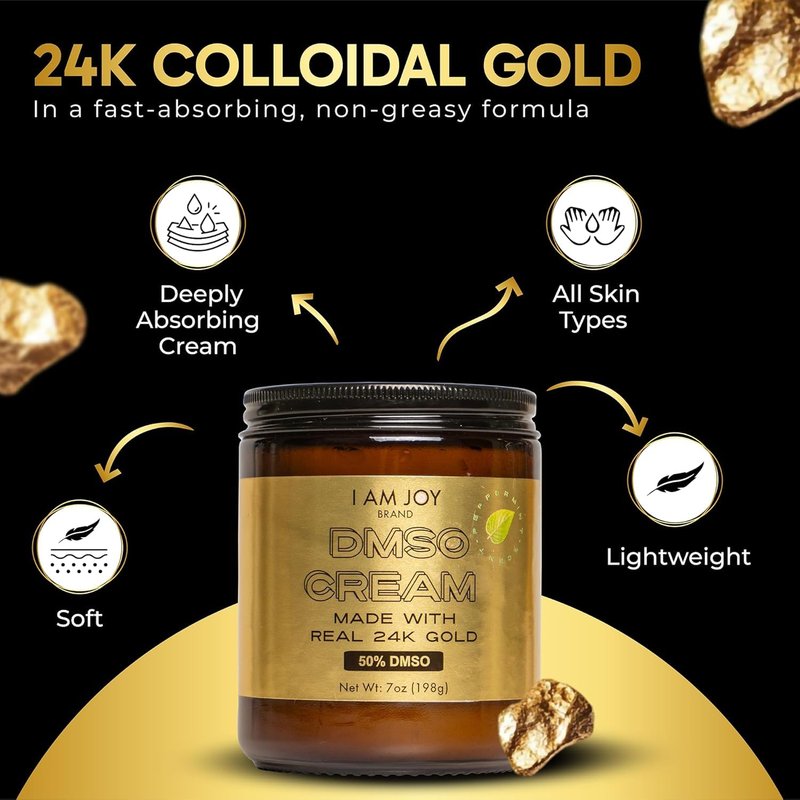 DMSO Cream with 24K Colloidal Gold - Joint Comfort & Mobility | 99.99% Pure | Aloe Vera & Shea Butter | Peppermint Scent - 7oz Jar