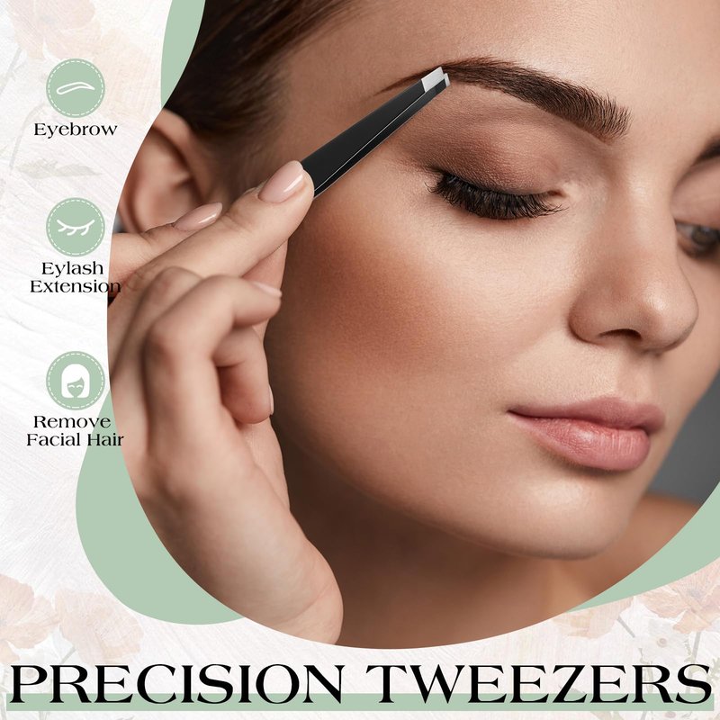 Lasnten 120 Pieces Stainless Steel Eyebrow Slanted Tweezers Black Slanted Tip Eyebrow Tweezers for Men and Women Removal Eyebrows,Ingrown Hair,Hand and Facial Hair,Lash Extension