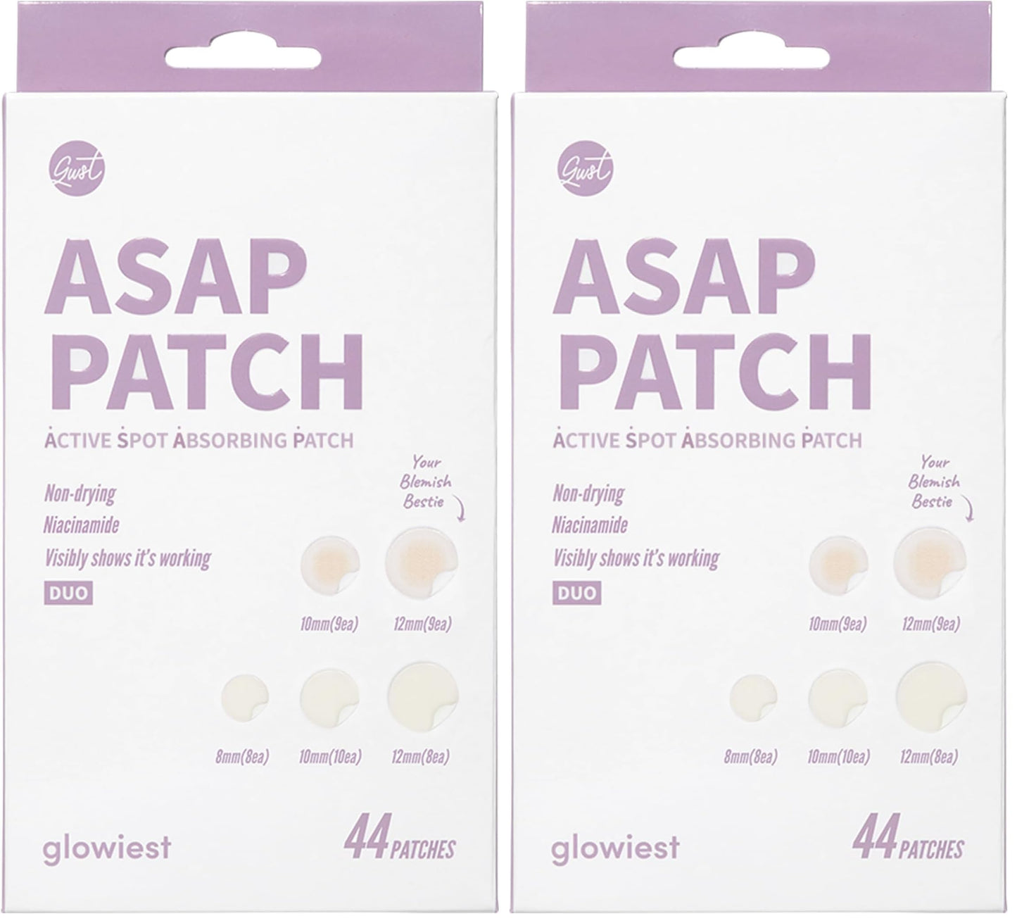 glowiest ASAP Active Spot Alleviating Patch 44 Patches (DUO) 8mm, 10mm, 12mm Spot patches - Premium Hydrocolloid Dressing Dots | Simple & Easy Active Treatment (Pack of 2)