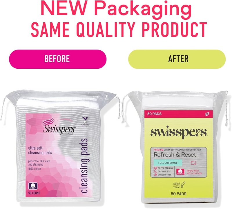 Swisspers Facial Cleansing Cotton Pads - Ultra-Soft Natural Fiber | Cruelty-Free Skincare Squares (50 Count, 3 Pack)