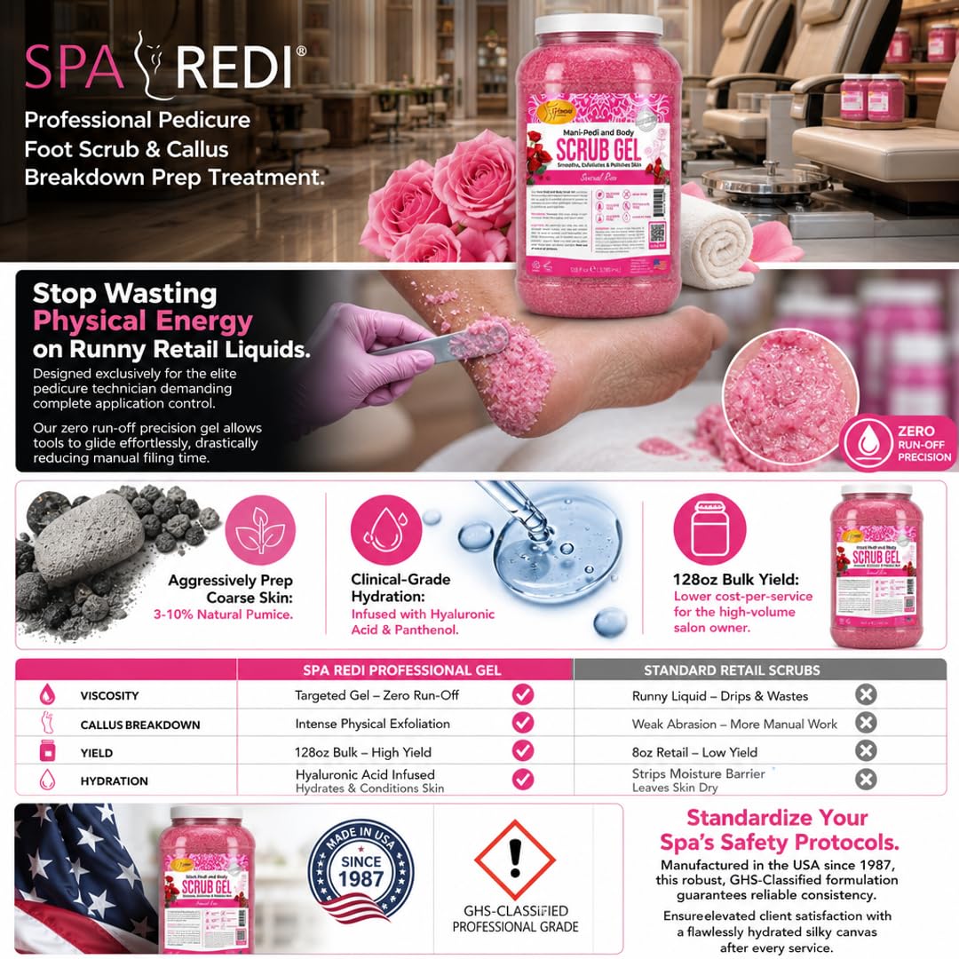 SPA REDI Professional Foot Scrub Gel – Dual-Action Pedicure Treatment | Dual-Action Skin Transformation for Softer, Nourished Feet & Elevated Client Satisfaction (128oz Gallon)