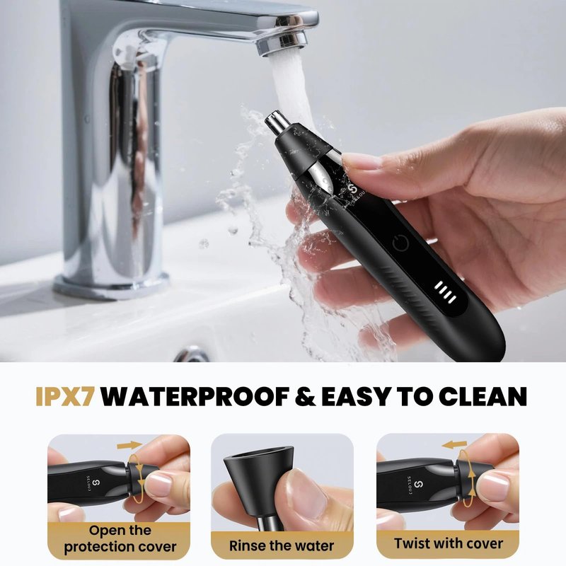 Selouj Ear and Nose Hair Trimmer for Men, 2026 Professional Painless USB Rechargeable Eyebrow & Facial Electric Hair Trimmer for Men Women, Powerful Motor, Dual Edge Blades, IPX7 Waterproof, Cool Gray