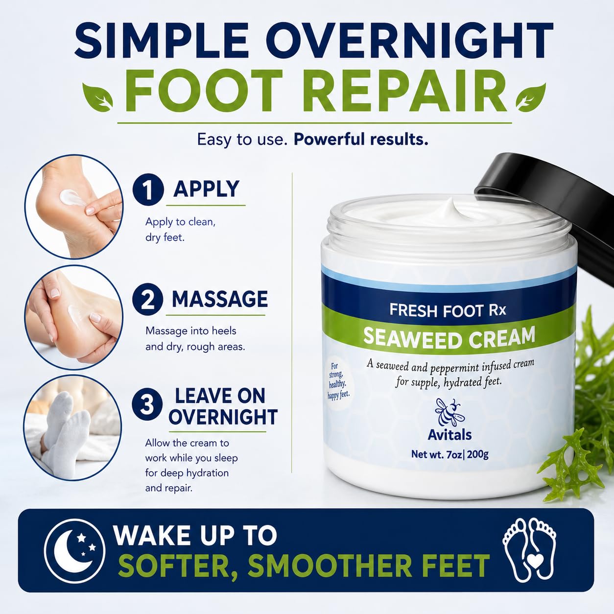 Avital's Fresh Foot RX Foot Cream – Intensive Cracked Heel Repair Treatment – Peppermint Moisturizer with Panthenol, Allantoin & Seaweed Extract – Softens Calluses & Rough Feet – 7 oz